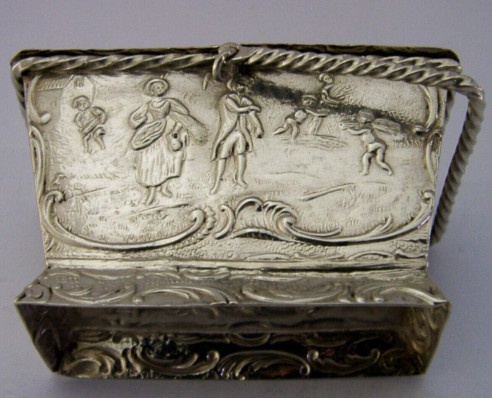 SUPERB HANAU SOLID SOLID SILVER NOVELTY PICNIC BASKET BOX 1890's ANTIQUE 64g