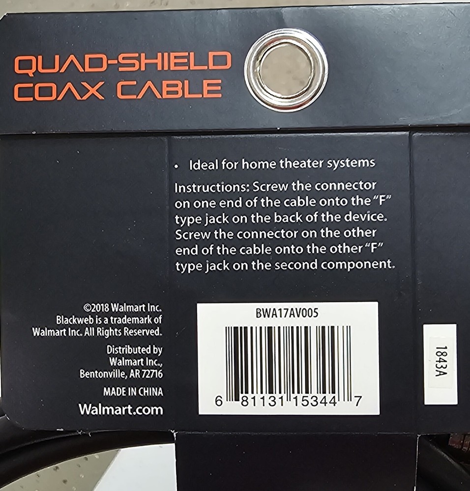 Blackweb Quad-Shield Coaxial Cable, 6' M22D
