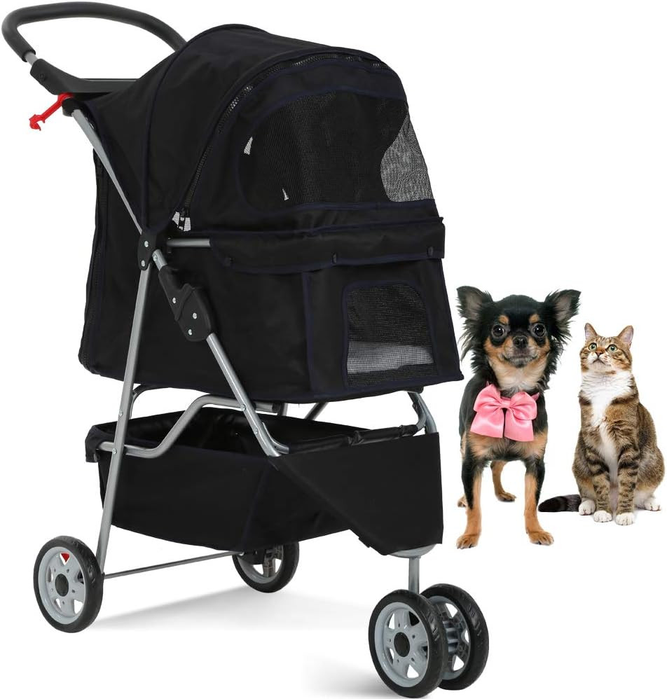 3-Wheel Pet Stroller, Lightweight Foldable Dog Stroller for Small Medium Dogs &