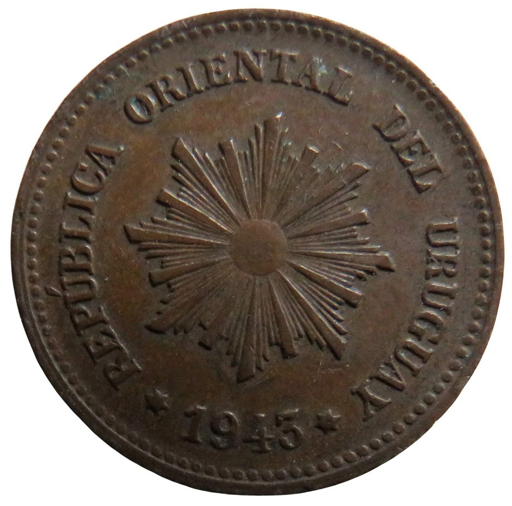 1943 Uruguay 2 Centesimos Coin