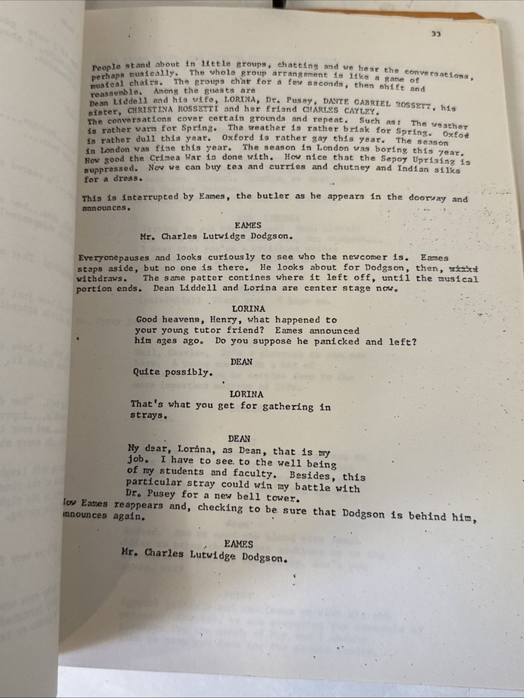 1985 “Dreamchild”Lewis Carroll Movie Script - Musical Version- Studio Copy-