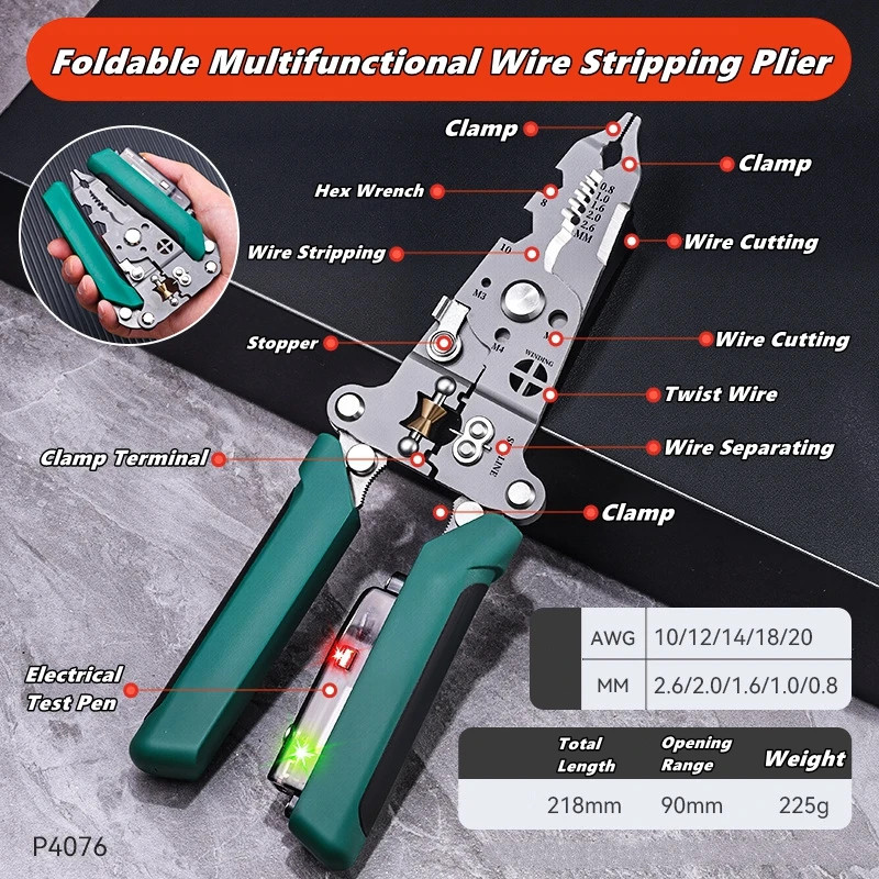 Multifunctional Wire Stripper and Cable Cutter with Test Pen