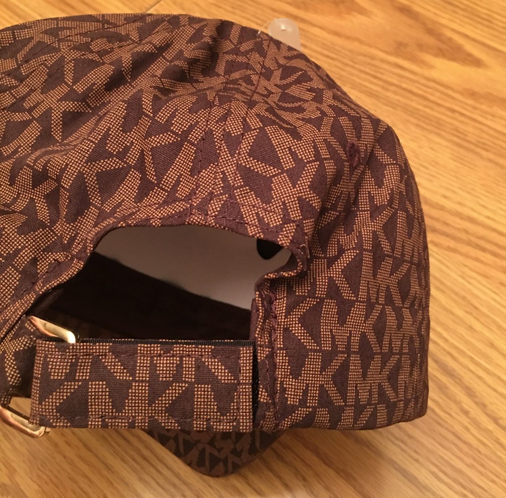 Michael Kors Women's MK Logo Monogram Strap Back Baseball Cap Hat - Brown NWT