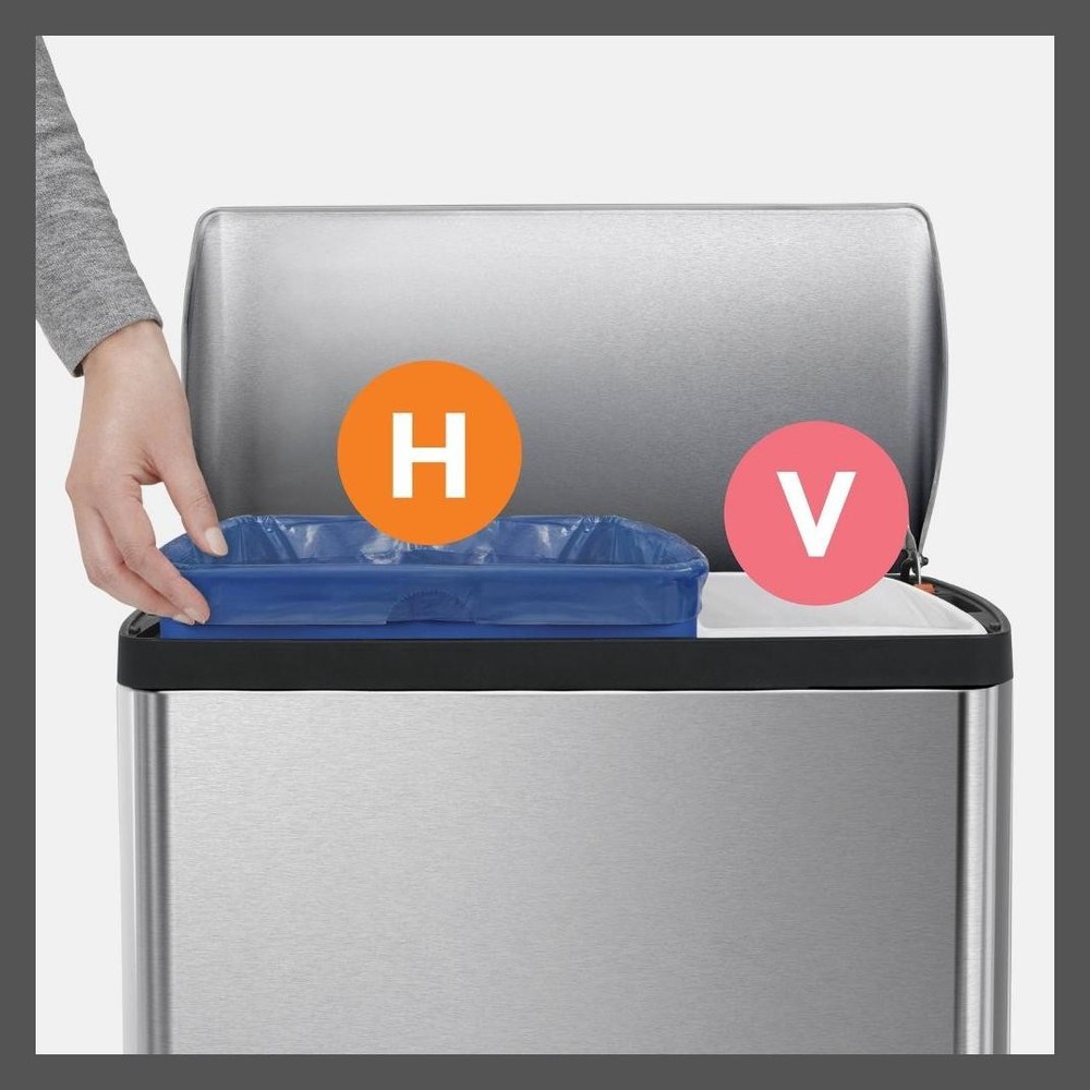 simplehuman Dual-Compartment Trash Can Silver 46L Dual Compartment Kitchen