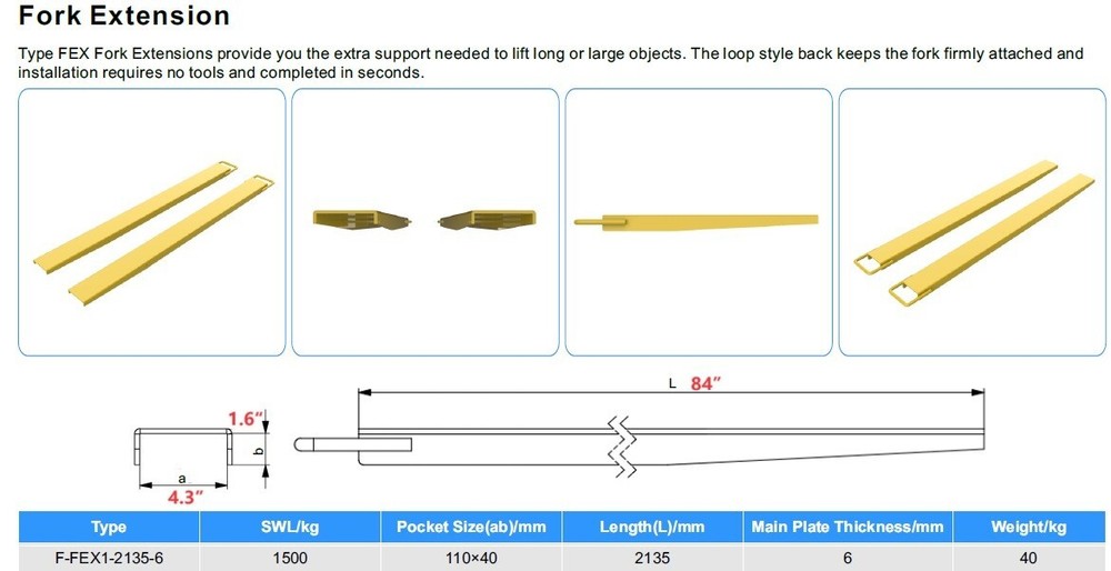 1 Pair Pallet Fork Extensions 84in Fork Blades with 4.5in Width