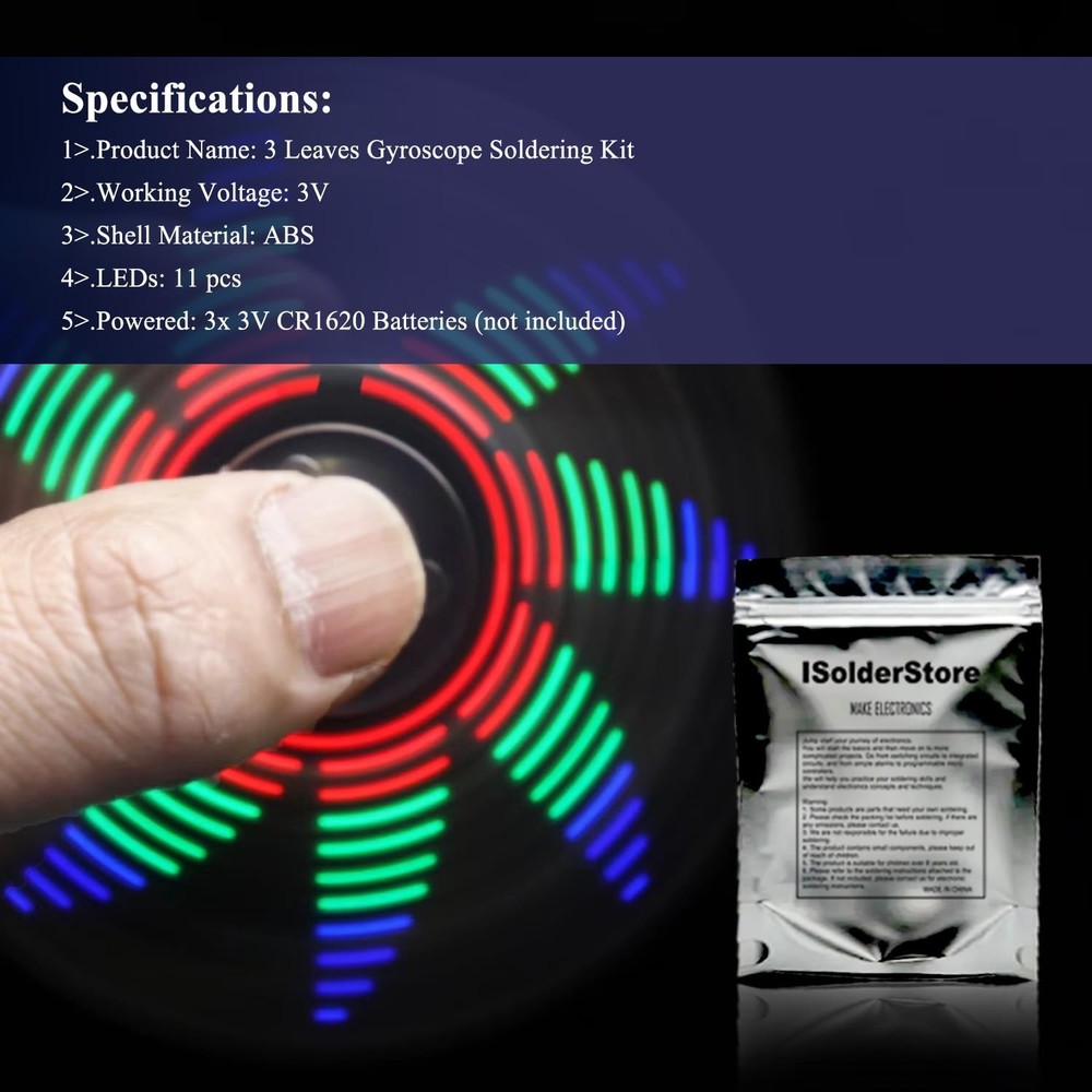 Soldering Practice Kit 3 Leaves LED Rotating Gyroscope DIY Project Electronics**