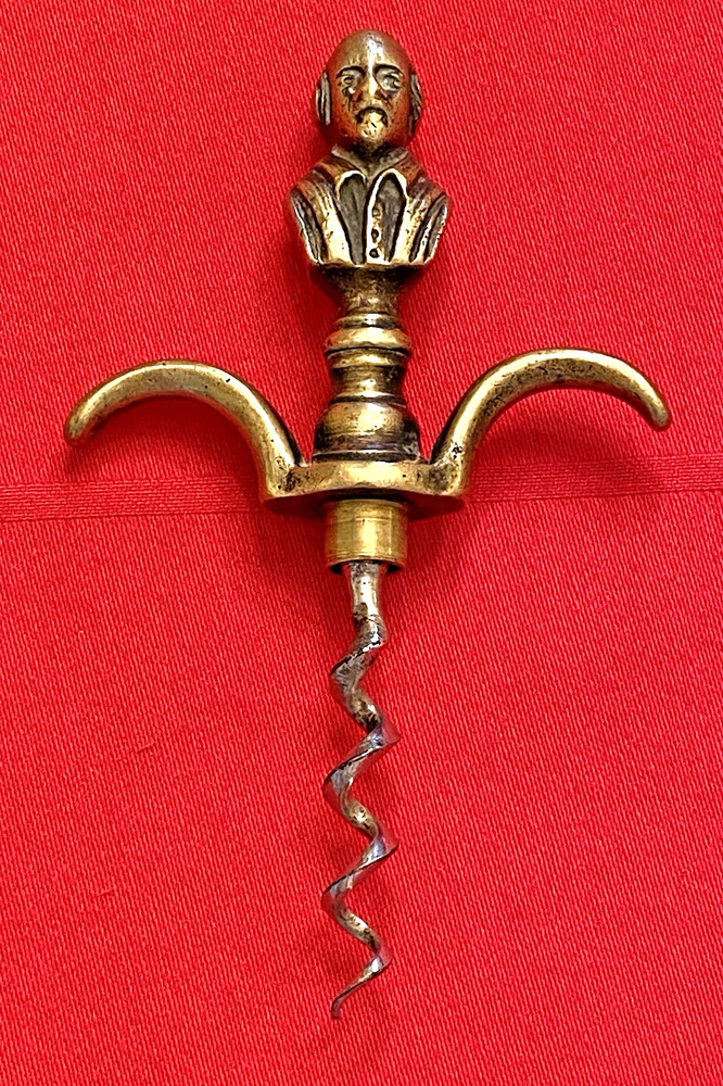 Vintage Brass Figural SHAKESPEARE CORKSCREW - 4-D Bust - 2 Finger Pull UK