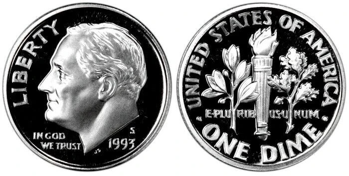 1993 S Roosevelt Dime Clad Gem Proof Beautiful