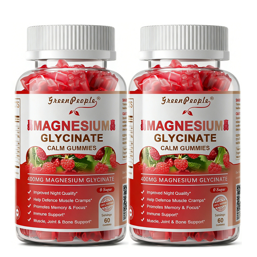 Magnesium Glycinate Gummies Support Sleep & Brain Raspberry Flavor 0-Sugar