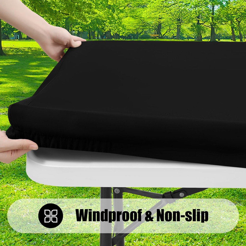 2 Pack Rectangle Picnic Table Cloth, Waterproof Elastic Fitted Tablecloths, W...