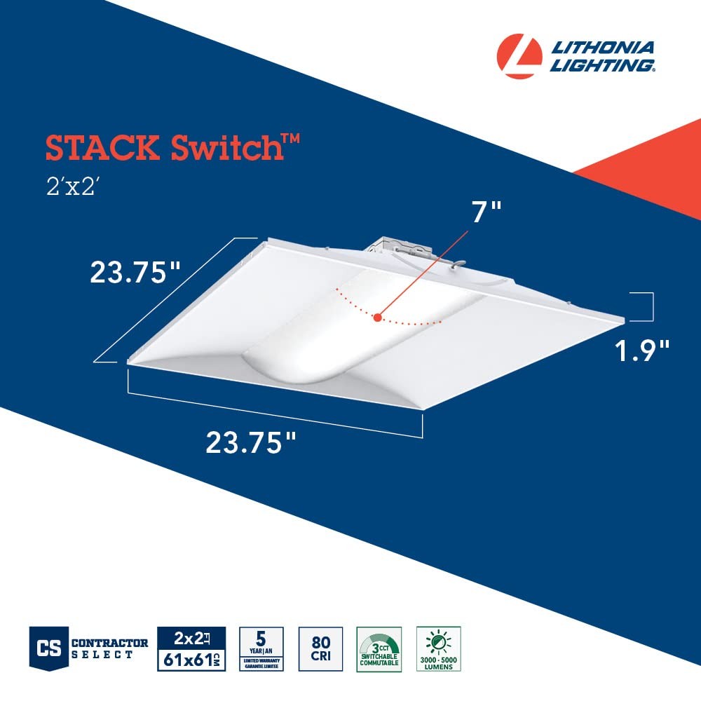 2x2 LED Troffer Light, Stack Switch LED Drop In Ceiling Light for Dropped Cei...