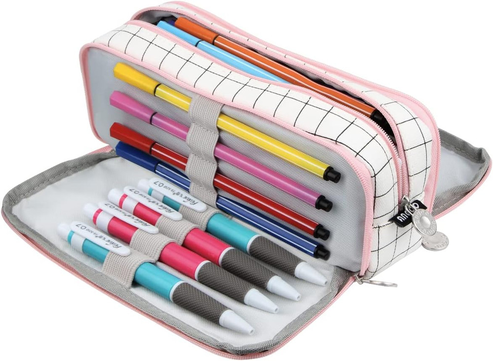 Big Capacity Pencil Case Large Storage Pencil Bag Pouch Marker 3 Compartment Sta