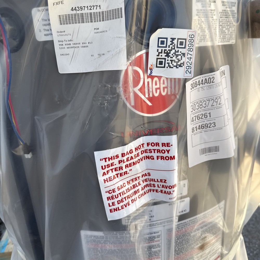 Rheem GN75-125 Natural Gas Commercial Water Heater, 75 Gal 125,000 BTU Low NOx