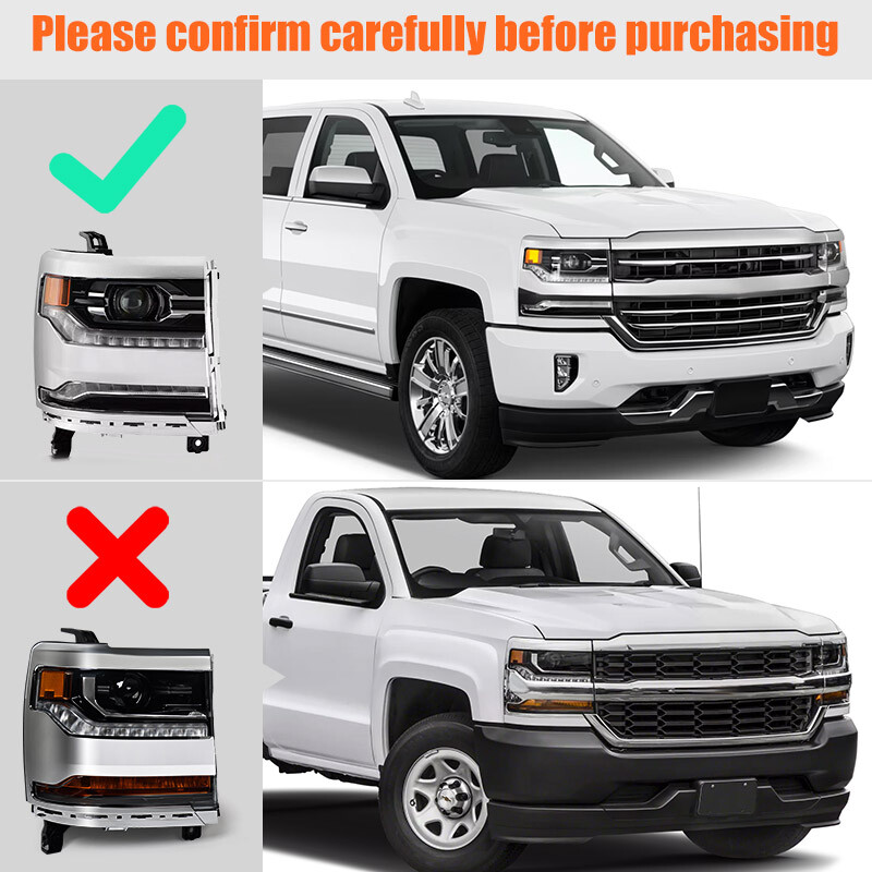 Pair FULL LED For 2016-2018 Chevy Silverado 1500 LTZ Headlights Assembly Chrome