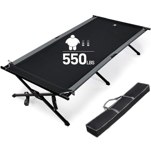 Extra Wide Camping Cot for Adults Oversized XXL Sleeping Cots Folding Black