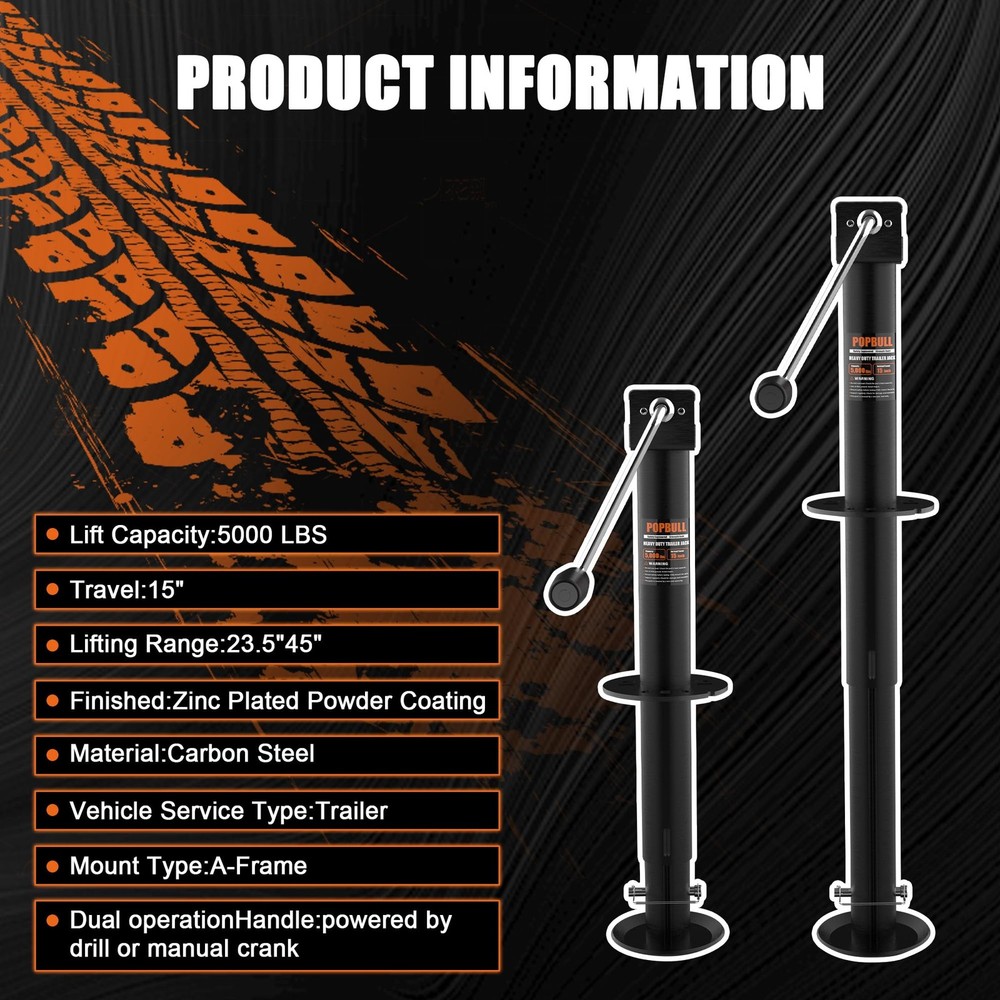 A-Frame Trailer Jack 5000 lbs, 20-24V Cordless Drill Compatible, Drop Tong Jack