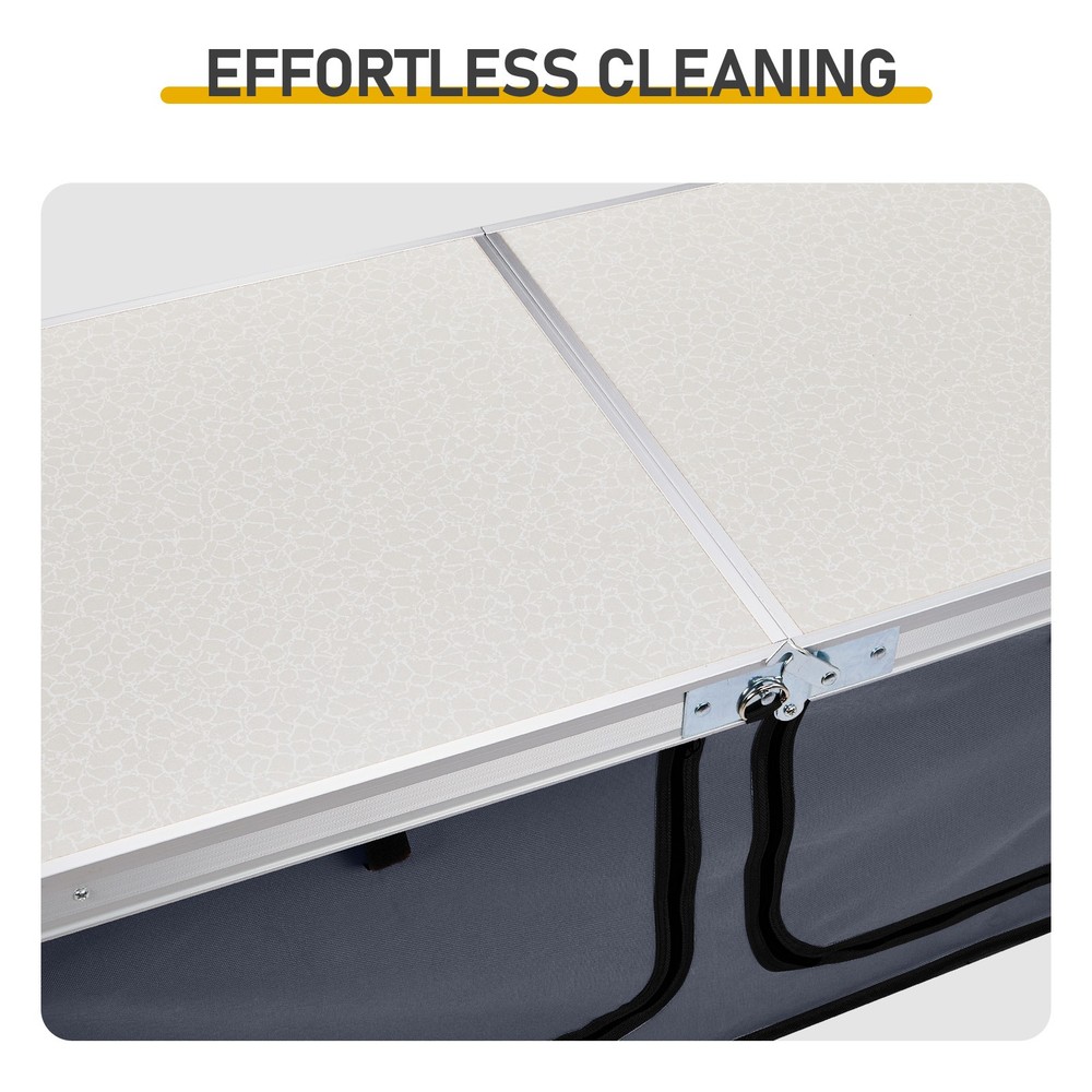 4ft White Folding Camping Table w/ Storage & Adjustable Height, Portable
