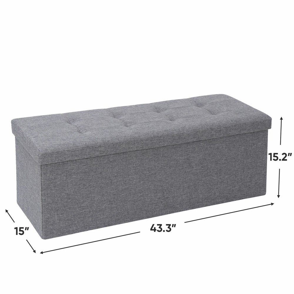 43" Folding Storage Ottoman Bench Footrest Storage Stools Home Decor, Dark Grey