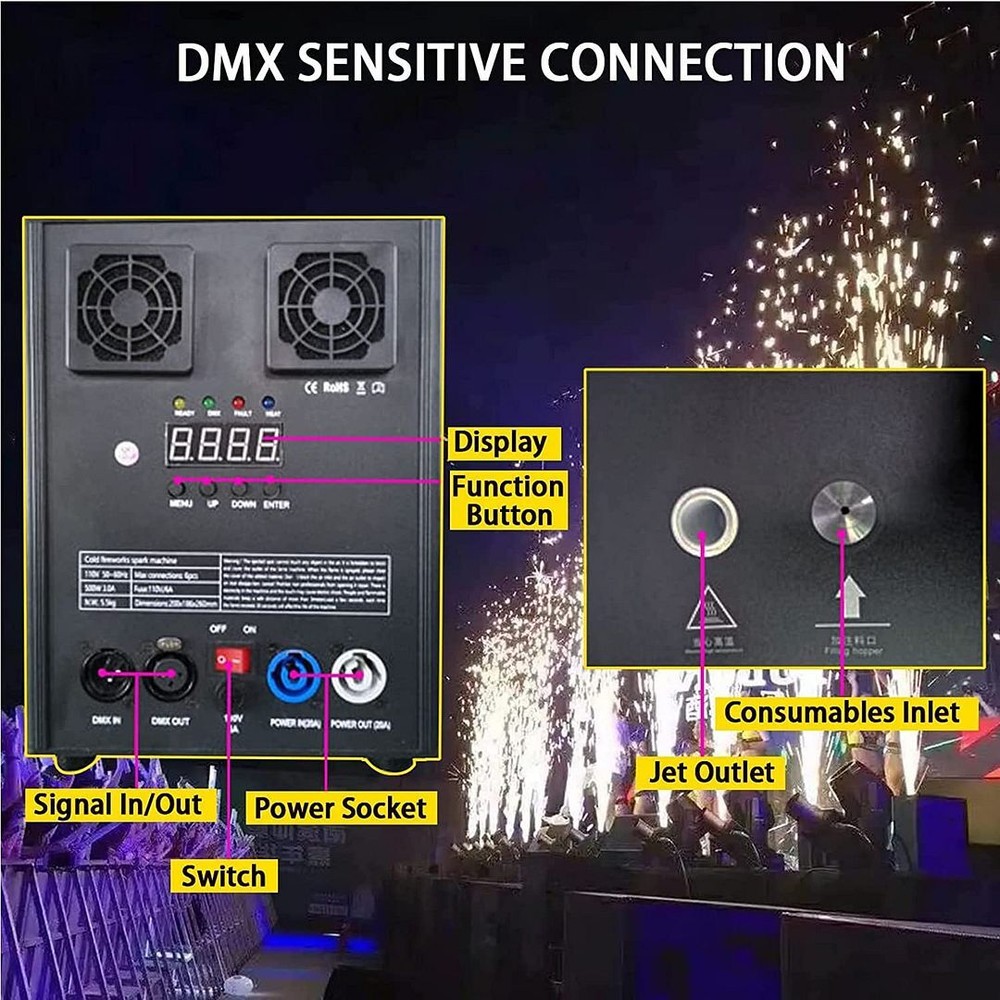 4x Wireless 700W Cold Spark Firework Machine Wedding Stage Effect / Flight Case
