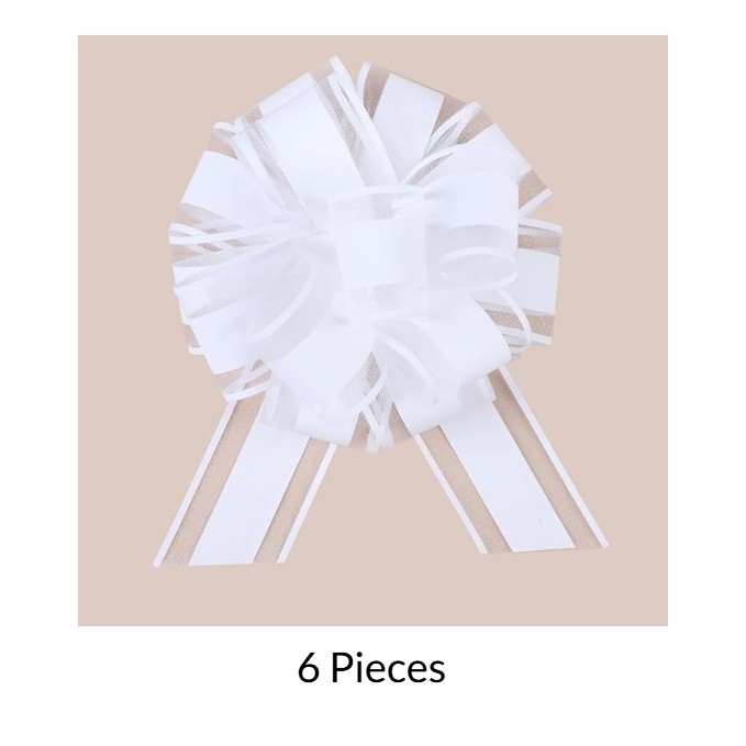 6 Set Large 6" 50mm White Metallic Pull Bows Premium Florist Gift Decoration