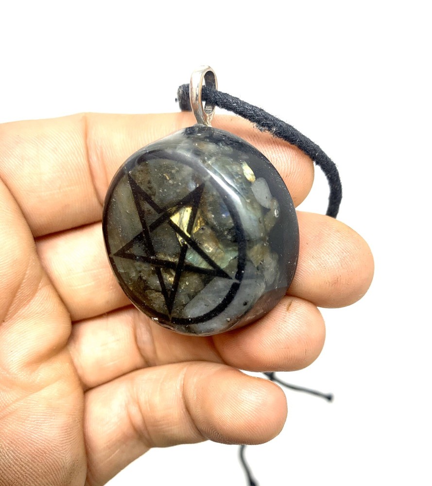 Star Pentacle Labradorite Orgonite Pendant With EMF Sheild