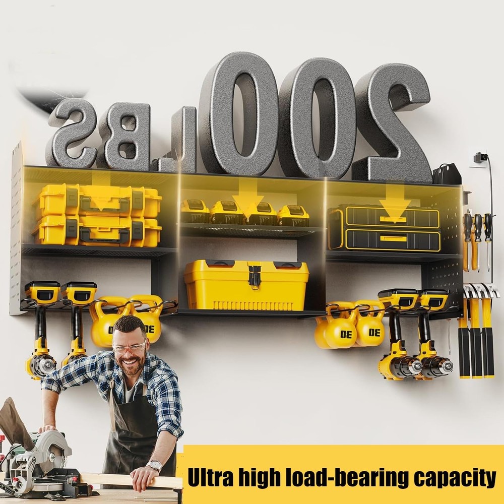 Power Tool Organizer Wall Mount, 3 Layer Tool Storage Rack, Drill Bit Heavy D...