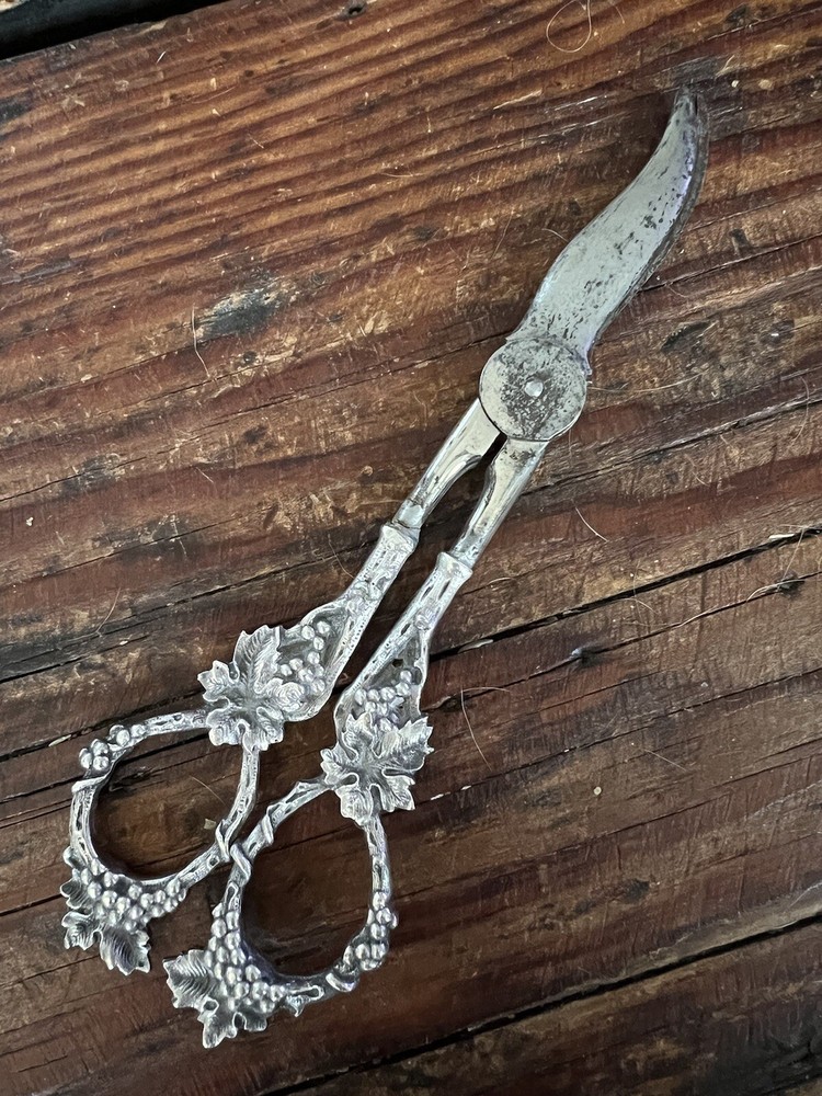 Vintage Ornate Sterling Silver Grape Shears Scissors