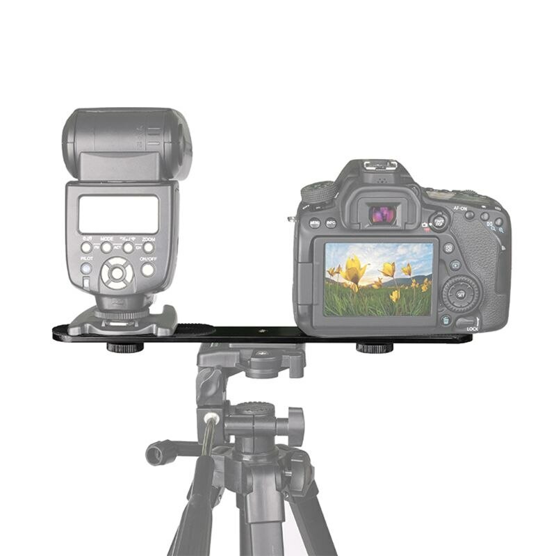 Dual Flash Bracket Mount Holder For Studio Tripod Light Stand DSLR Camera