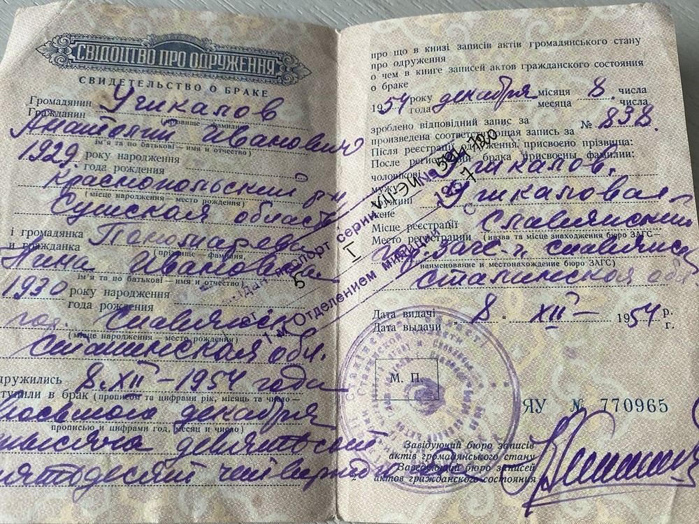 Documents Marriage Certificate URSR
