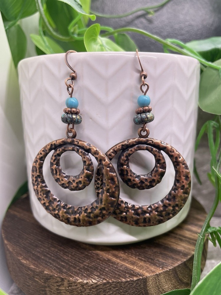 2.5” Copper-tone Retro Boho  Dangle Earring Set  New Free Ship B4563