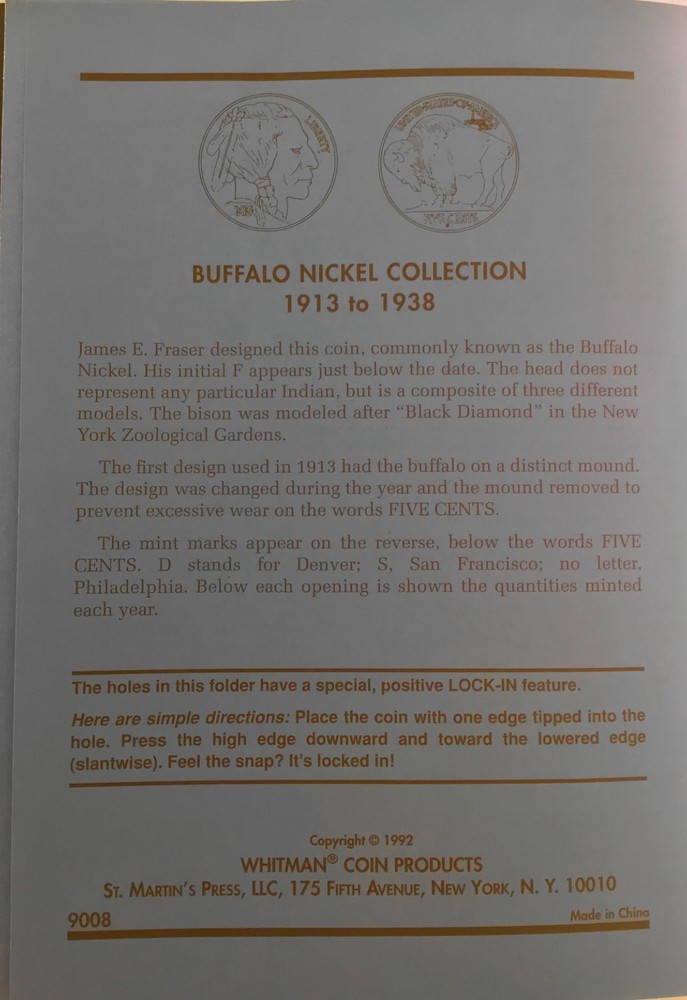 Buffalo Coin Folder (5 coins) 1913-1938