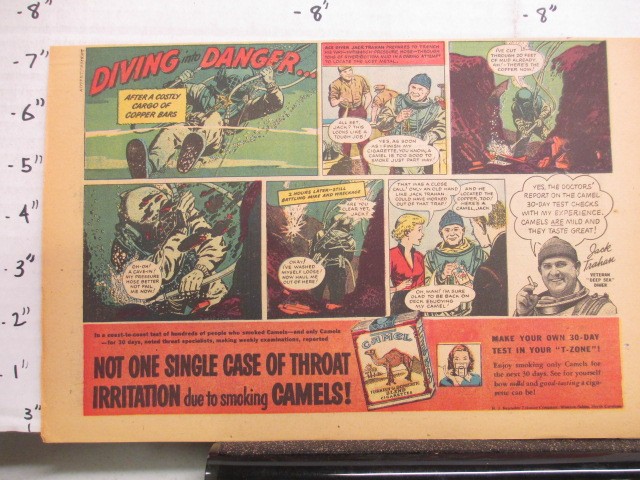 newspaper ad 1948-1950 CAMEL cigarette JACK TRAHAN deep sea diver copper bars