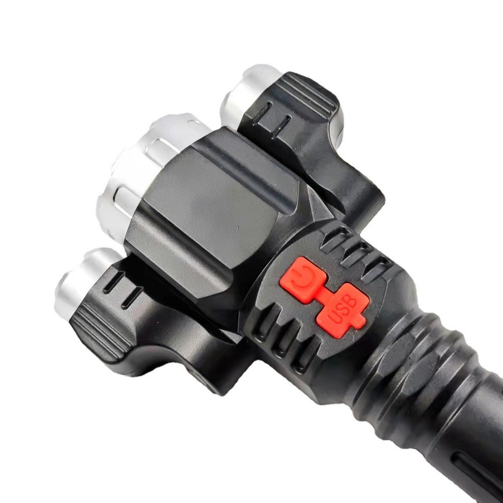 Super Bright 3 Head LED Flashlight Rechargeable Tactical Flashlights Work Light