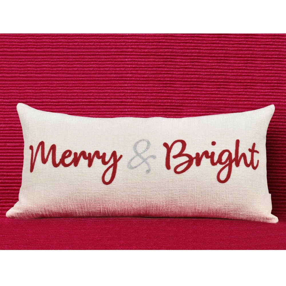 Nice Merry and Bright Christmas Decor Cotton Burlap Decorative Rectangle Thro...