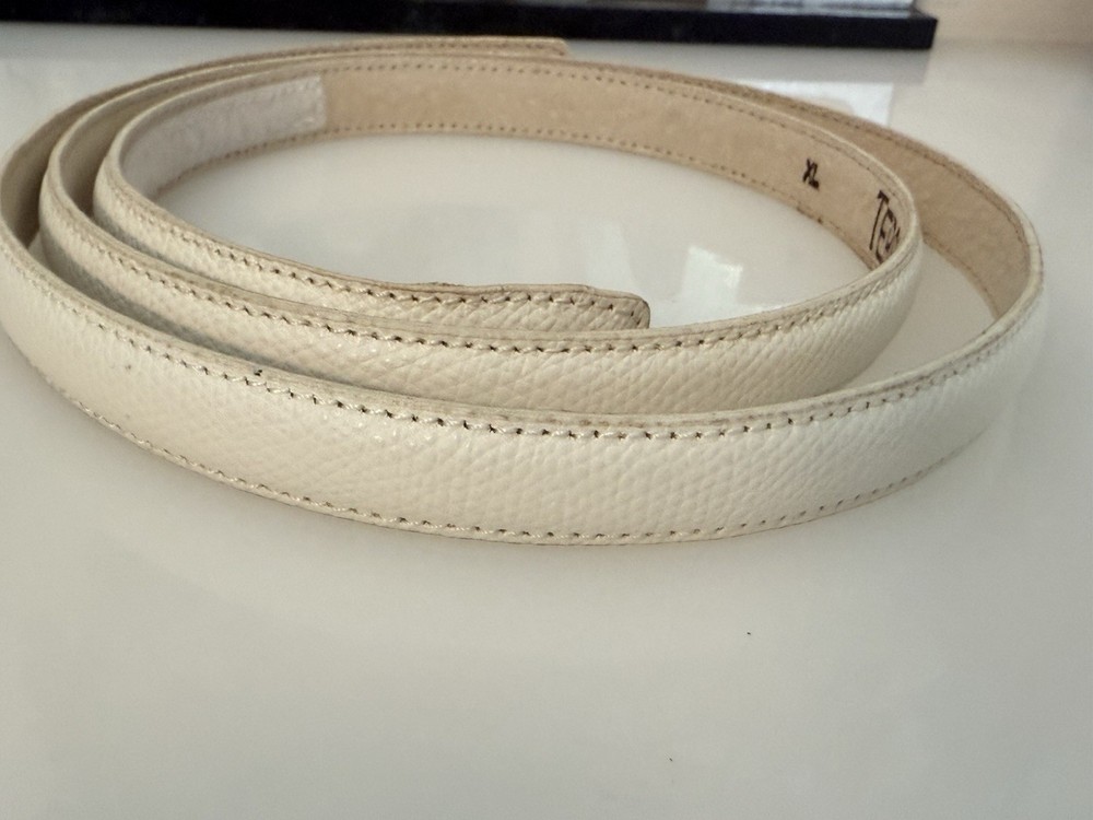 Terry Stack Size XL Minimalist Belt Off White Italian Leather Hook Loop Closure