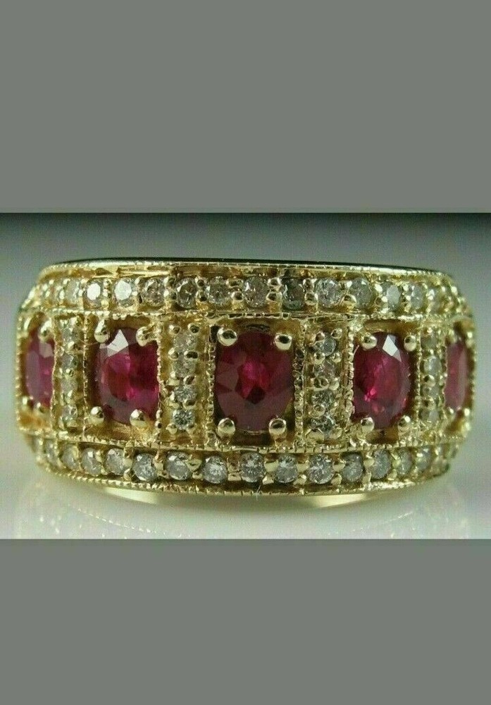 Simulated Diamond/Ruby Promise Half Engagement Ring 14K Yellow Gold Finish