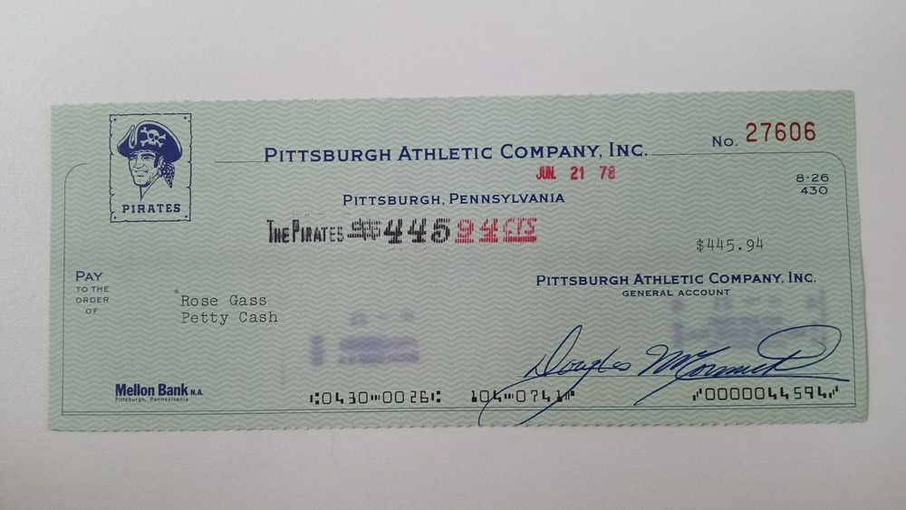 Rose Gass: 1978 Pittsburgh Pirates Expense Check