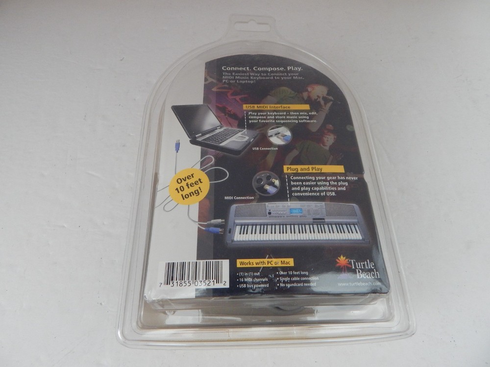 Turtle Beach USB Midi Interface Cable for Keyboard 10 FT New