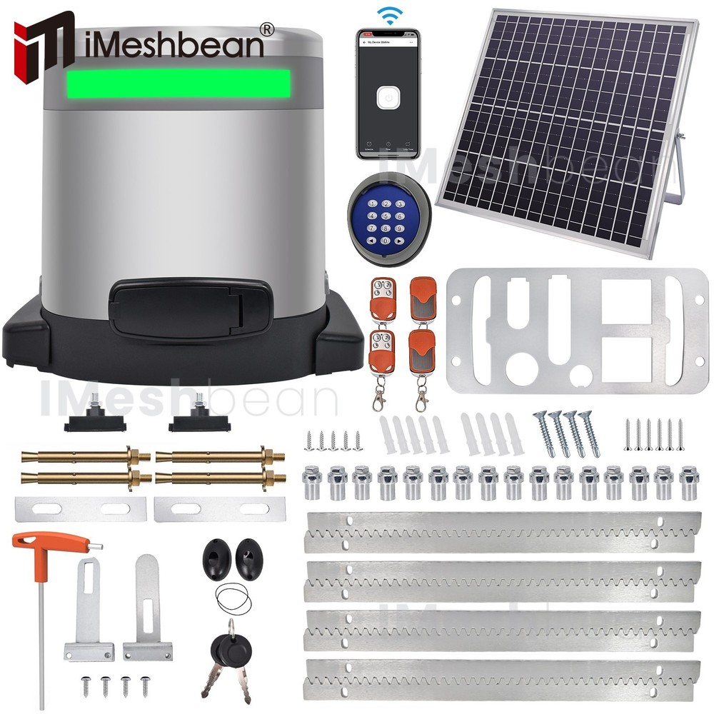 1800LBS Automatic Sliding Gate Opener Rack Driven APP+Keypad+4 Remote Controls