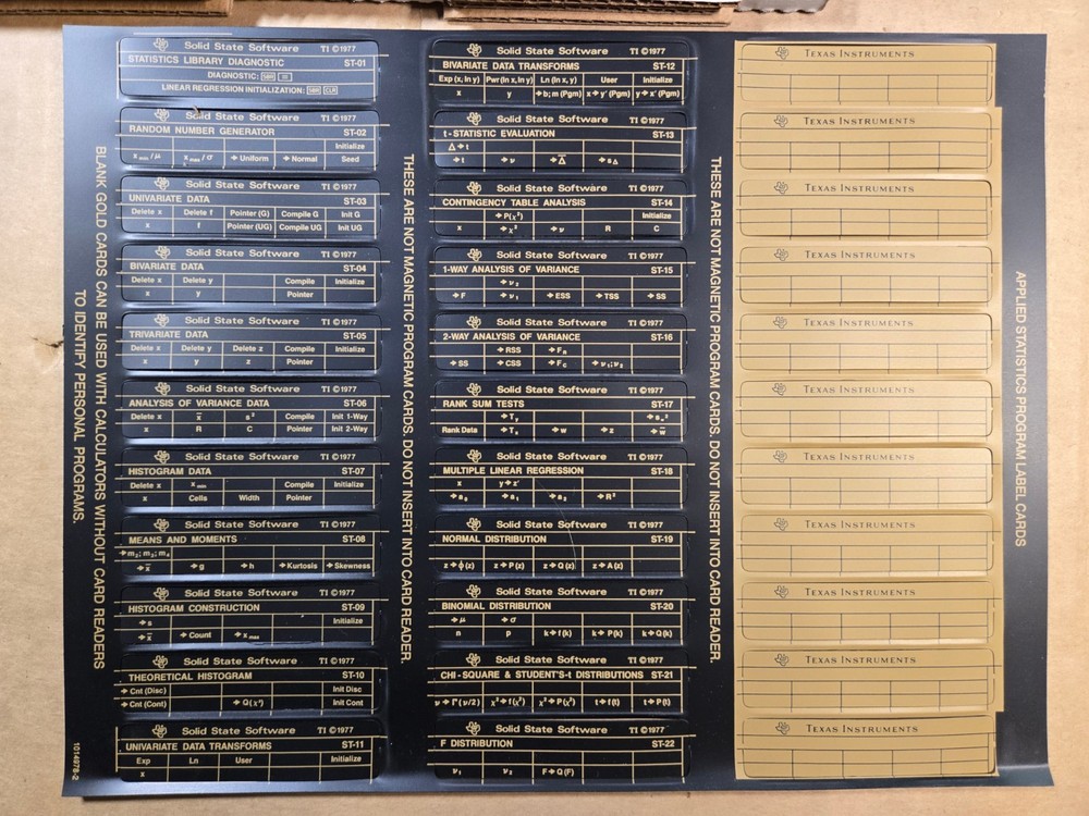 NOS Texas Instruments Applied Statistics Software Module For TI-58 TI-59