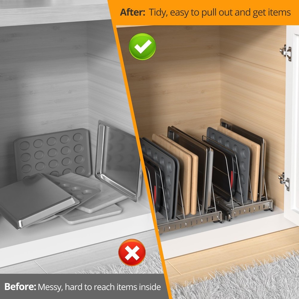 Pull Out Cabinet Organizer for Cutting Board, Cookie Sheet, Baking Sheet, Sta...