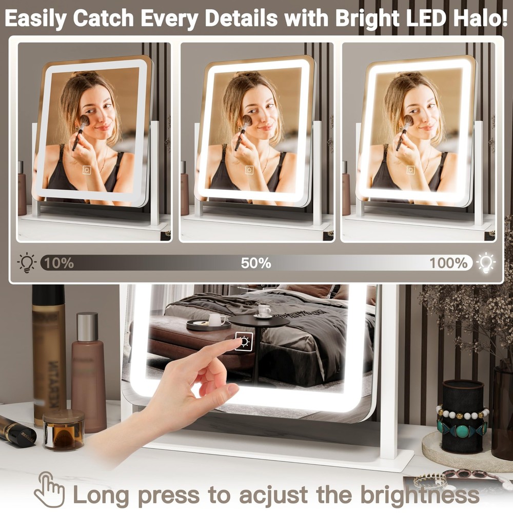 FENNIO Vanity Mirror with Lights - 15"x13" LED Lighted Makeup Mirror, Makeup ...