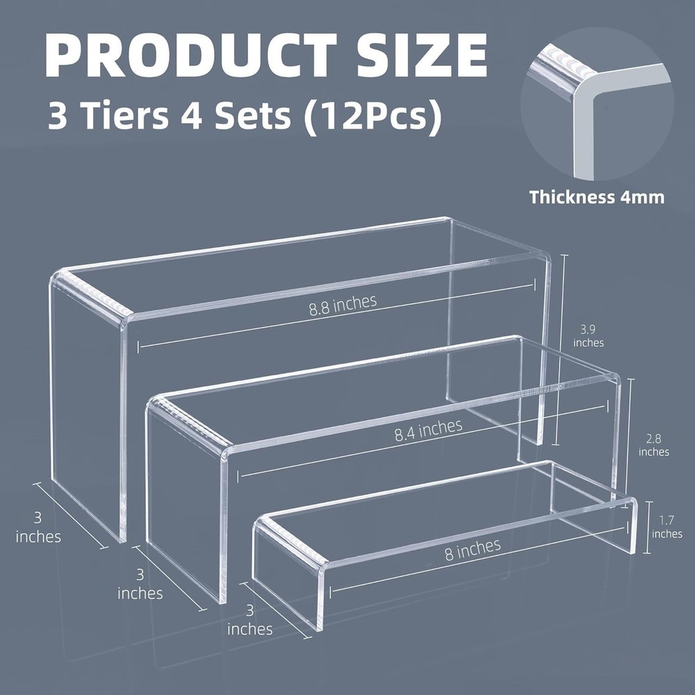 Stackable Acrylic Display Risers - 12 Pcs for Showcasing Desserts & Figures