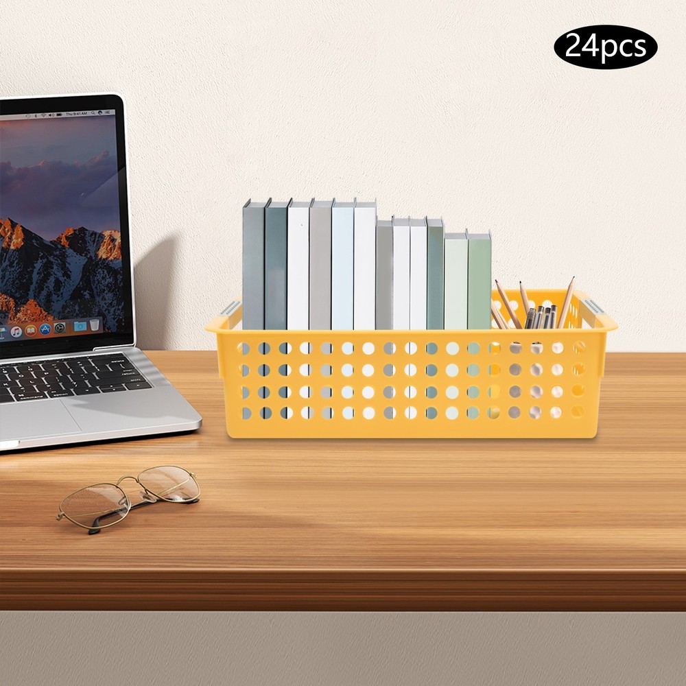 24 Pack Colorful Mesh Classroom Baskets, Stackable Storage Bin, Book Basket