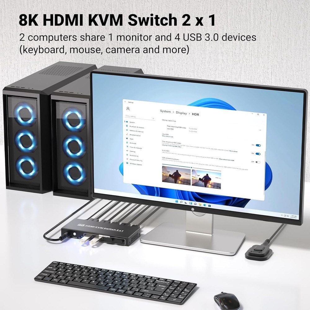 Durable HDMI KVM Switch for 2 Computers - 8K60Hz Resolution with USB 3.0