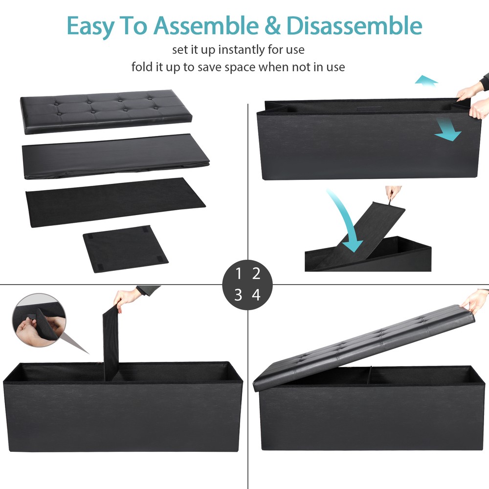 43" Storage Ottoman Bench Folding Storage Stools Footrest Toy Storage Box Black