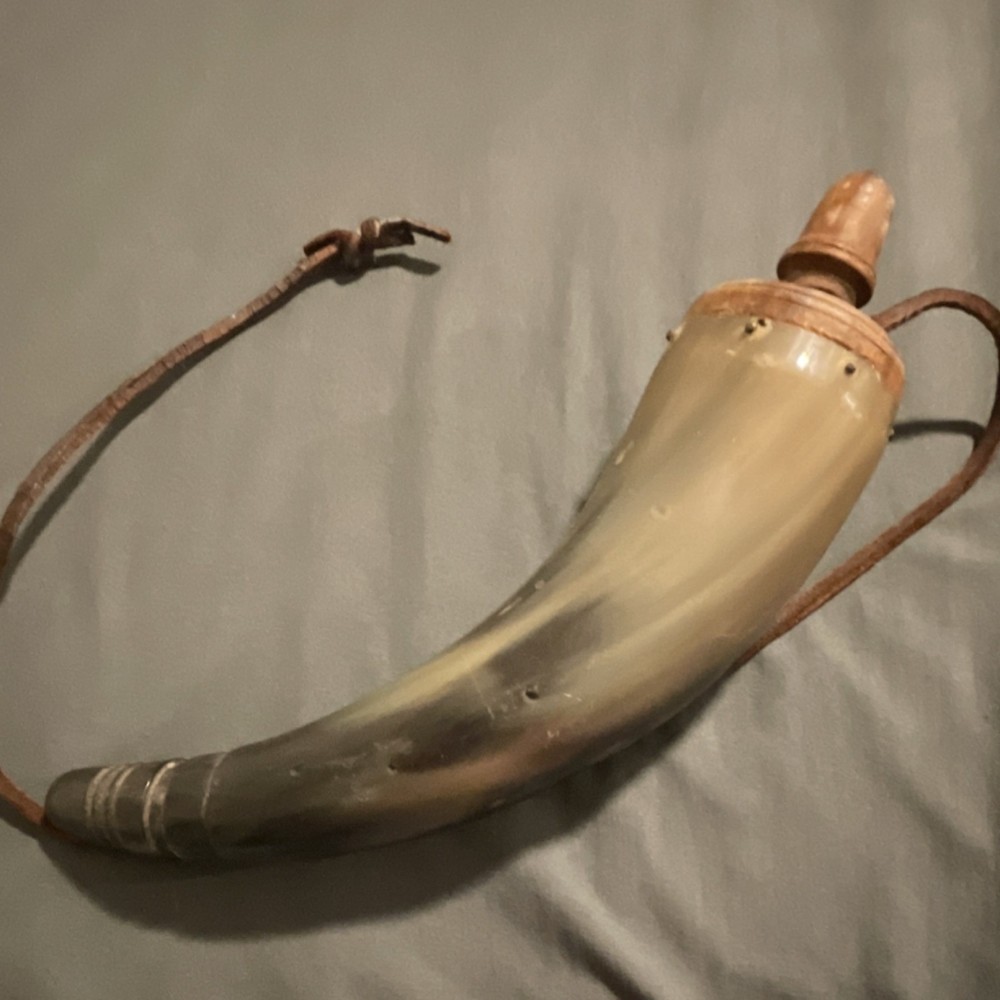 Vintage Powder Horn for Muzzleloader with Leather Strap Black Powder Accessory