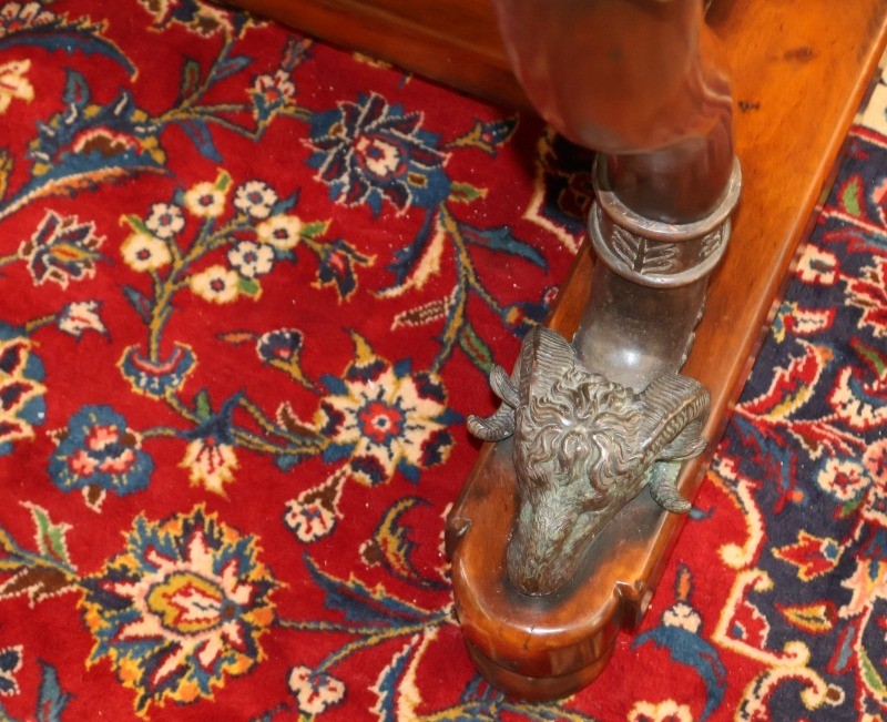 Theodore Alexander Mahogany Leather Tooled Rams Head Vanity Dressing Table