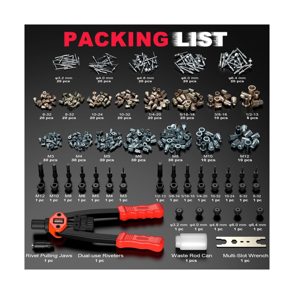 Dual-Function Rivet Nut Tool Rivet Gun Kit Including 405 pcs Rivet Nuts Blind...