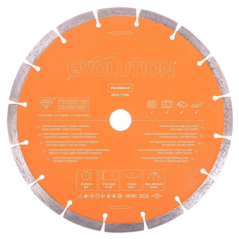 Evolution PD230SEG-CS Segmented Edge Premium Diamond Saw Blade, 9 Inch